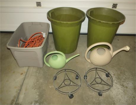 Mixed Lot: Garbage Cans, Watering cans, Extension Cord, etc