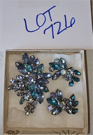 Beaujewels Blue Rhinestone Brooch & Earring Set