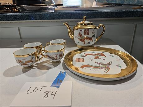 Dragon & Gold Trim Tea Set with Tray