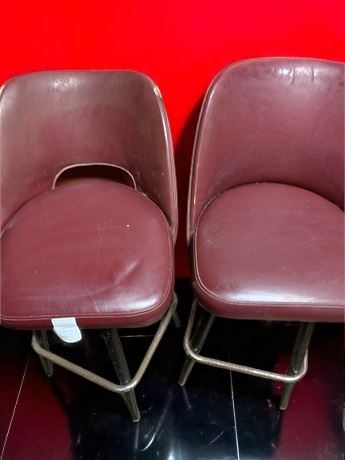 Vinyl Upholstered Metal Framed Bar Stools/Chairs With Backs In Maroon (Vintage)