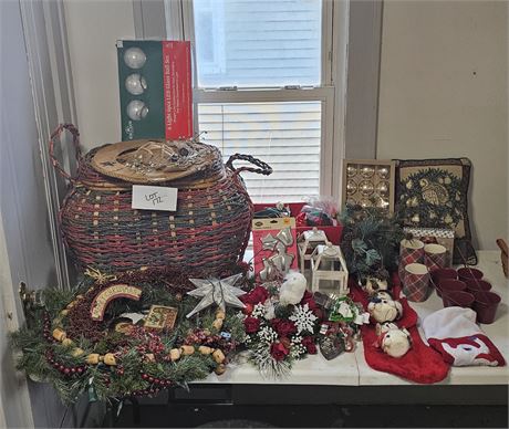 Mixed Christmas Lot: Wreath, Ornaments, Stockings, Cookie Cutters & More