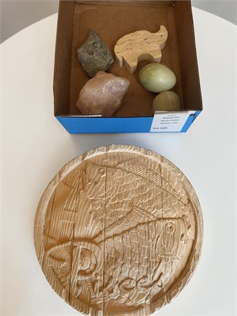 Carved Wooden Pisces Fish Plaque, Stones & More