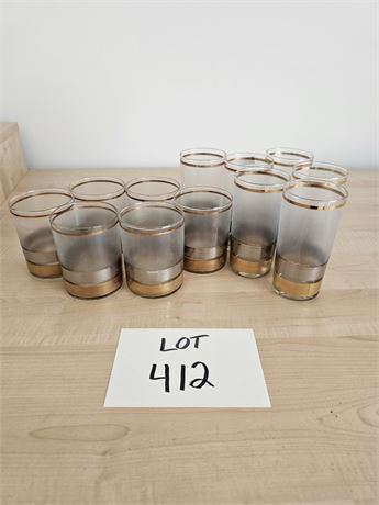 Vintage Frosted Mirror Silver & Gold Banded Glasses