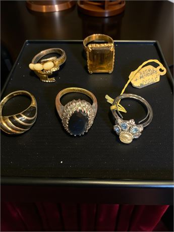 Vintage Ring Lot of 5 - 1974 Avon Moon Magic Ring, Princess Diana Style & More