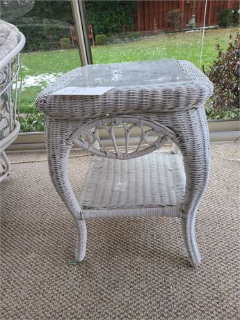 White Wicker End Table