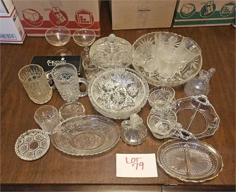 Mixed Glass Lot- EAPG, ABP Cut Glass, Anchor Hocking, & More