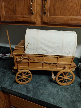 Intricately Hand Carved/ Hand Made Wooden Covered Wagon Replica *see notes*