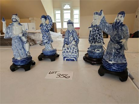 Asian Inspired Flow Blue Figurines
