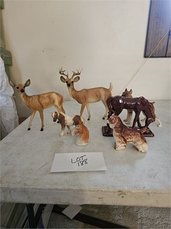Mixed Figurine Lot- Boxer, Spaniel, Deer, Horses & More