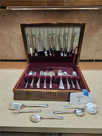 Gorham Sterling 1930's-40's Green Brier Flatware Set 77 Pieces w/ Wood Lined Box