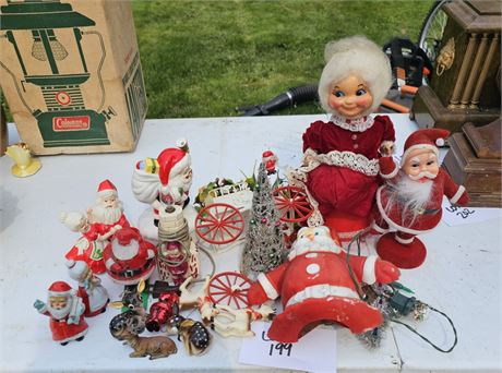 Vintage Mixed Christmas- Candy Containers, Salt & Peppers, Lighted Metal Santa