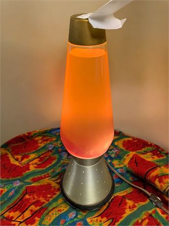 Vintage Glass Starlight Orange Lava Lamp W/Metal Base With Stars From 1960s