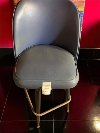 Vinyl Upholstered Metal Framed Bar Stool/Chairs With Back In Blue (Vintage)