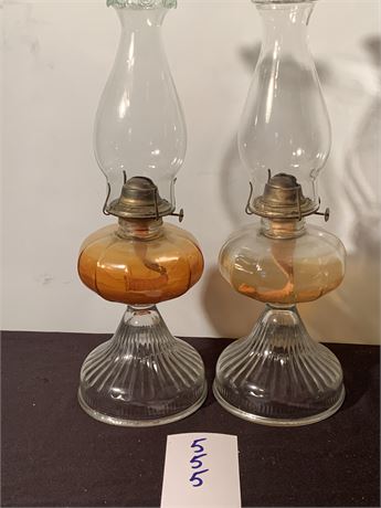 Antique Clear Glass Eagle Oil Lamps With Orange Oil