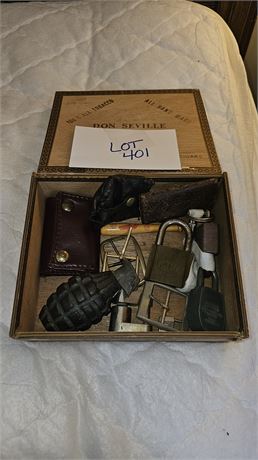 Misc Mixed Lot: Locks, Key Holders, Inert Grenade & More