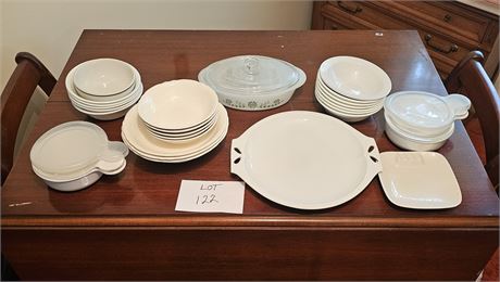 Mixed Kitchen Lot- Glasbake, Serving Bowls, Handled Bowls & More