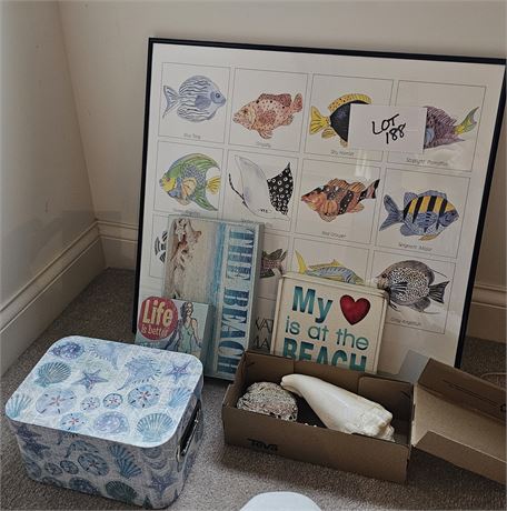 Beach Theme Decor, Fish Framed Poster, Shell Box & More