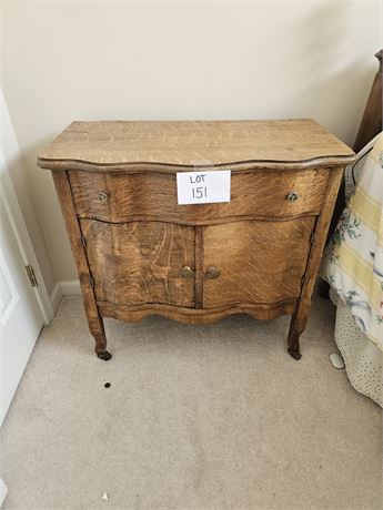 Antique Serpentine Tiger Oak Washstand