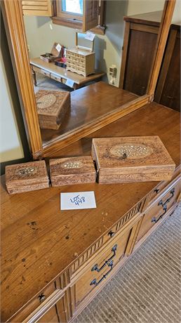 Carved Wood Box Set: Jewelry & Trinket Storage Boxes