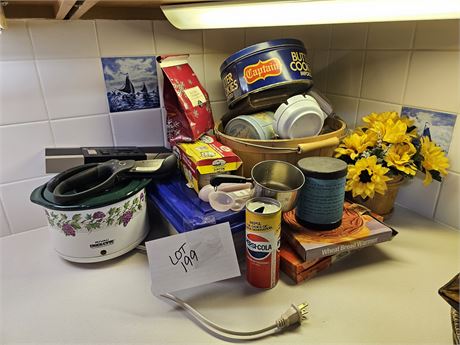 Mixed Household Lot:Kitchen/Crockette/Radio/Tins & More