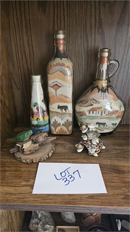 Sand Art Bottles, Carved Bird & More