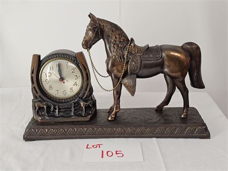 United Cast Metal Mantle Horse Clock