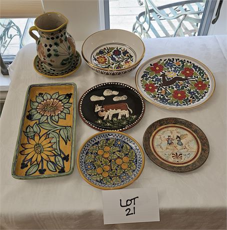 Mixed Pottery: Mexican Sunflower Tray, Greek Pottery & More