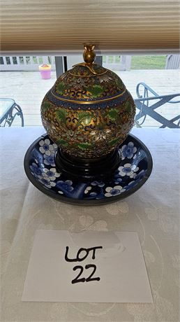 Chinese Cloisonné  Lidded Ginger Jar & Japanese Cloisonné Bowl