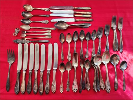 Assorted Mixed Silver Plated Flatware