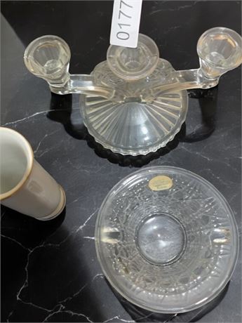 Porcelain Otagiri Vase ,Jeanette Glass Cosmos Crystal Triple Candleholder