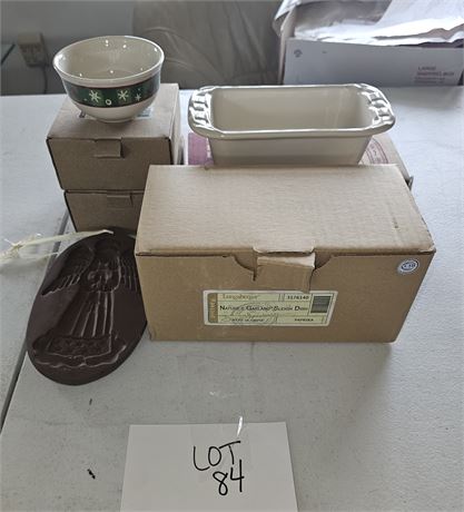 Longaberger Holiday Bowls, Cookie Press, Loaf Dish & Sleigh Dish