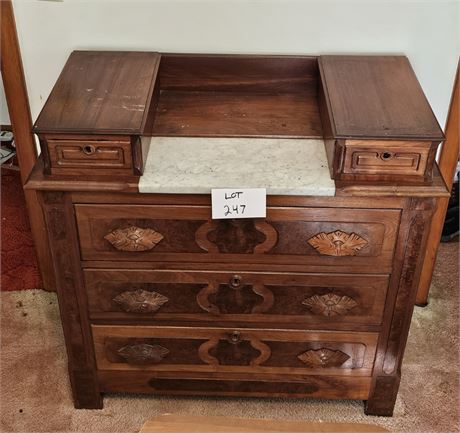 Antique Wood Carved Dresser With Marble Top