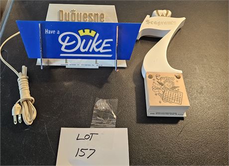 Seagrams 7 Calendar and Duquesne Lighted Duke Sign Works