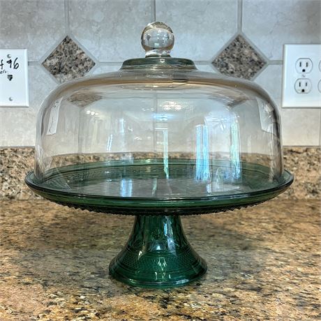 Emerald Green Glass Cake Stand with Domed Cover