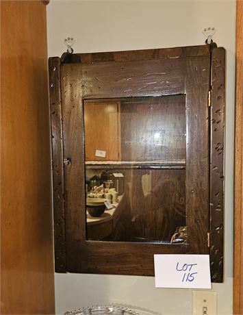 Antique Wood Hanging Tea Cabinet With Key