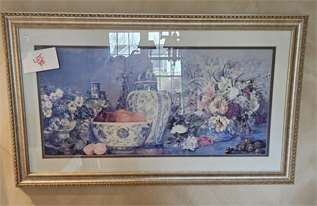 Large Framed Still Life Fruit & Flowers Art Print