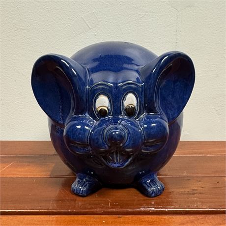Large Blue Glazed Ceramic Mouse - Approx. 8 x 9"