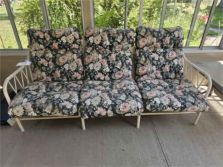 White Metal Frame Outdoor-Indoor Couch with Cushions