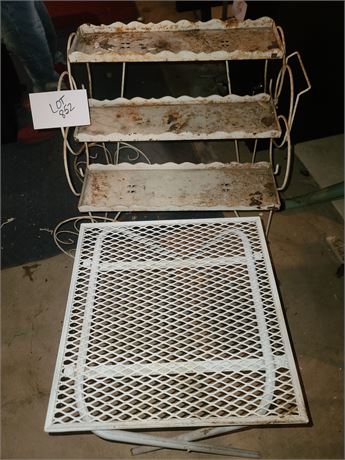 Vintage Metal Mesh Outdoor Table And Metal Plant Cart