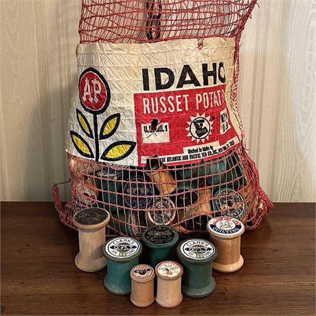 Bag Filled with Old Thread Spools