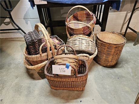 Large Mixed Wicker Basket Lot: Old to New - Different Styles & Sizes