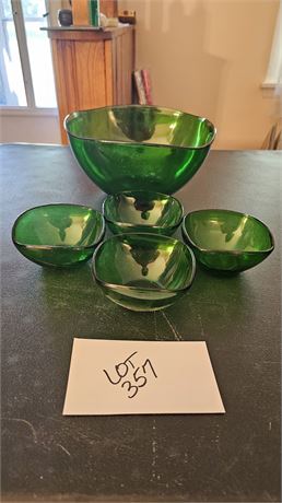 Vintage Forest Green Glass Charm Salad Bowl Set