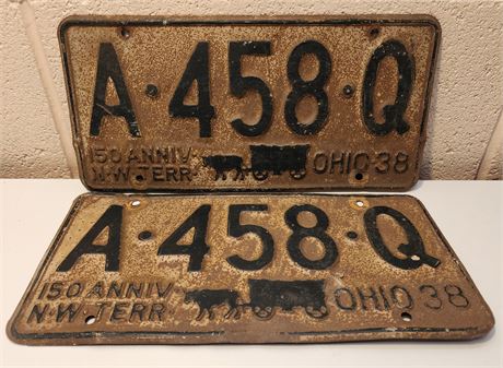 1938 Ohio License Plates Pair