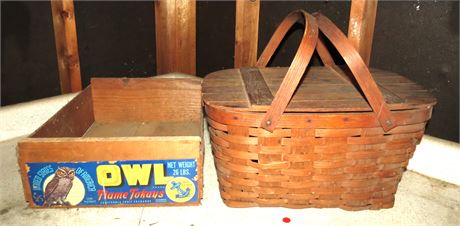 Wood Fruit Crate, Picnic Basket