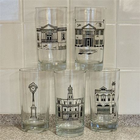 1984 Medina, OH Landmark Tumbler Glasses Set of 5 - Artist Sharon Borror