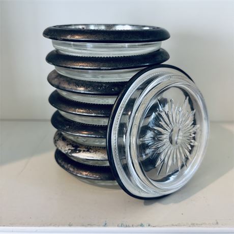 Mid-Century Silver Rimmed Glass Stackable Coaster Set