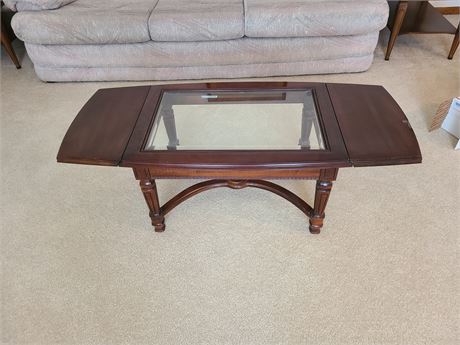 Hammary Wood & Beveled Glass Top Folding Wing Coffee Table