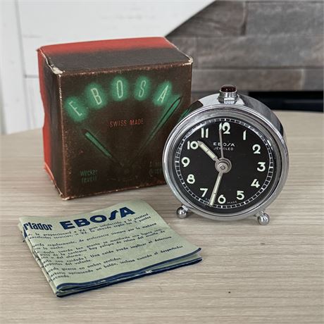 Mid Century EBOSA Black/Chrome Travel Desktop Alarm Clock w/ Box