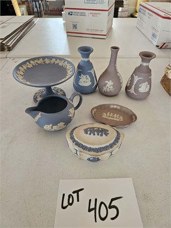 Wedgewood Blue & Lavender Lot - Compote/Creamer/Vases & More