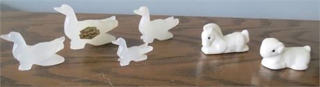 Small Hand Carved Duck Figurines, Porcelain Sheep, Horse Figurines